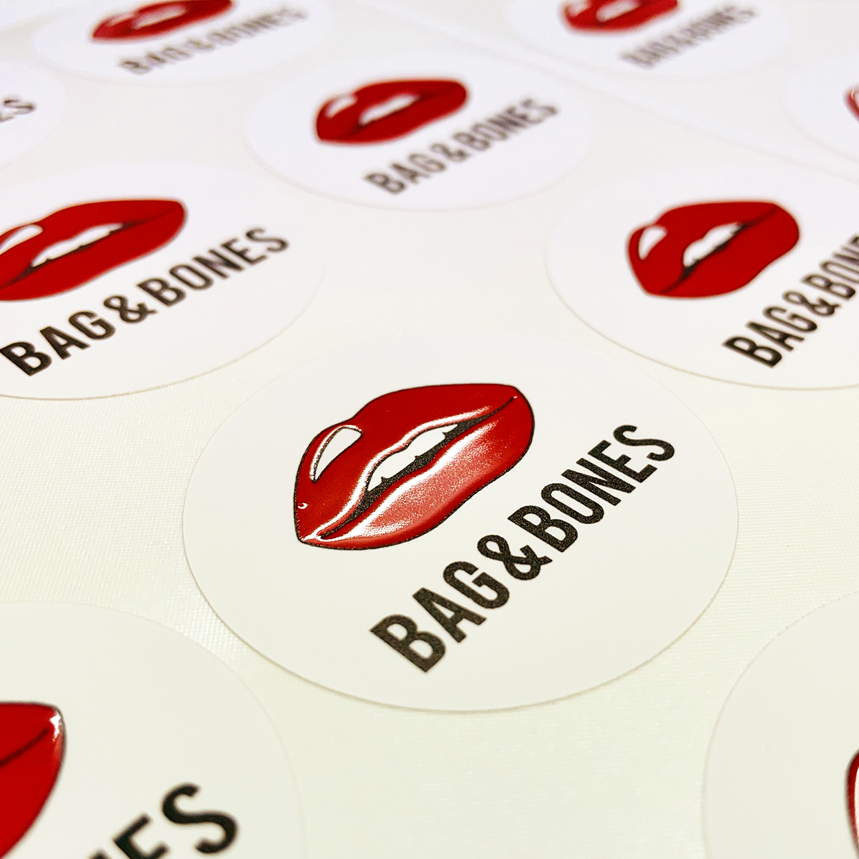 Gloss Spot Red Lip Logo Stickers for Bag & Bones 
