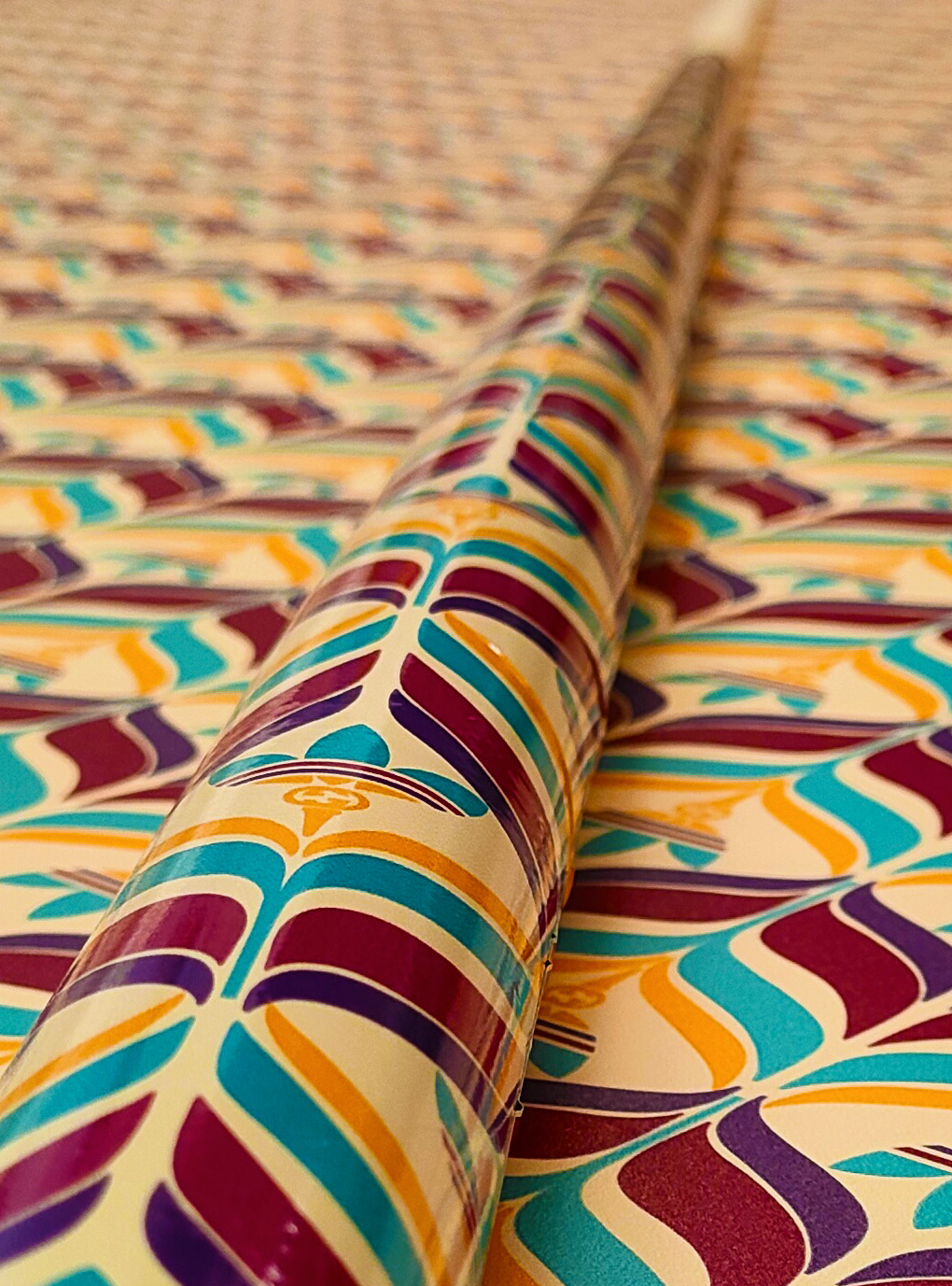 Pool cue wrapped in bespoke Gucci x Adidas Retro Tile
