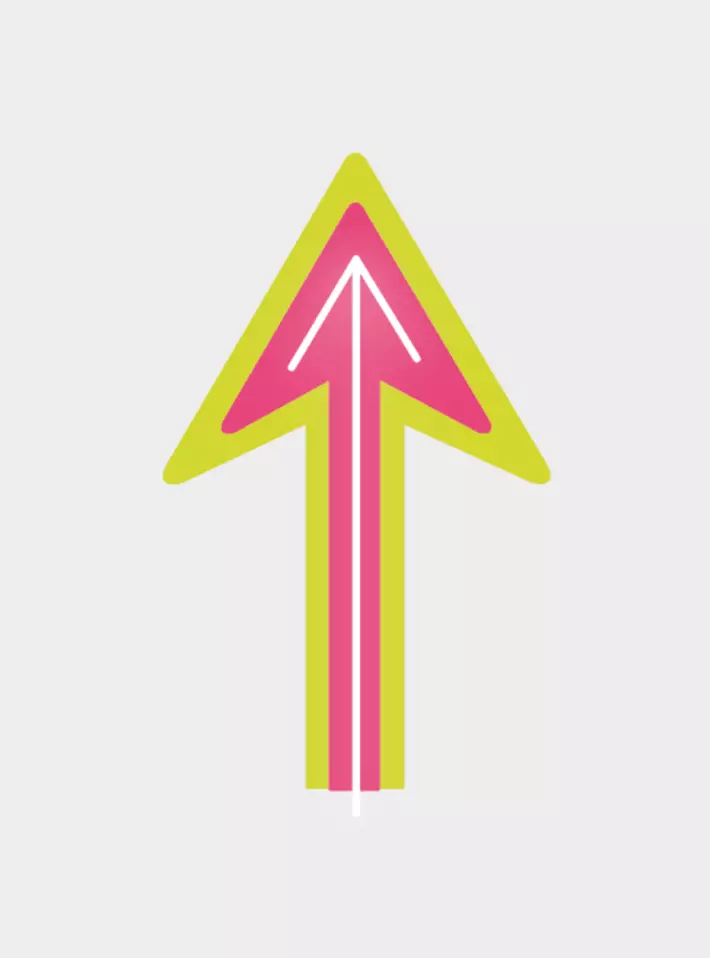 Pink and yellow arrow with a neon glow effect
