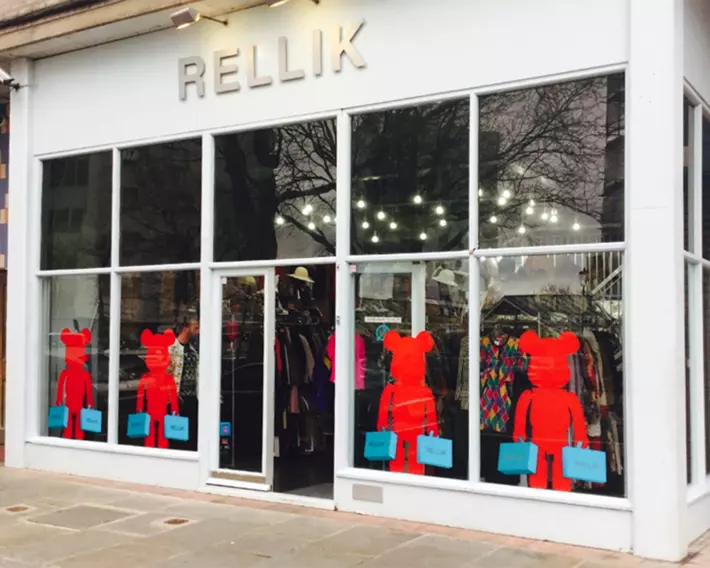Grey Solar Film applied to top of vintage fashion shop Rellik