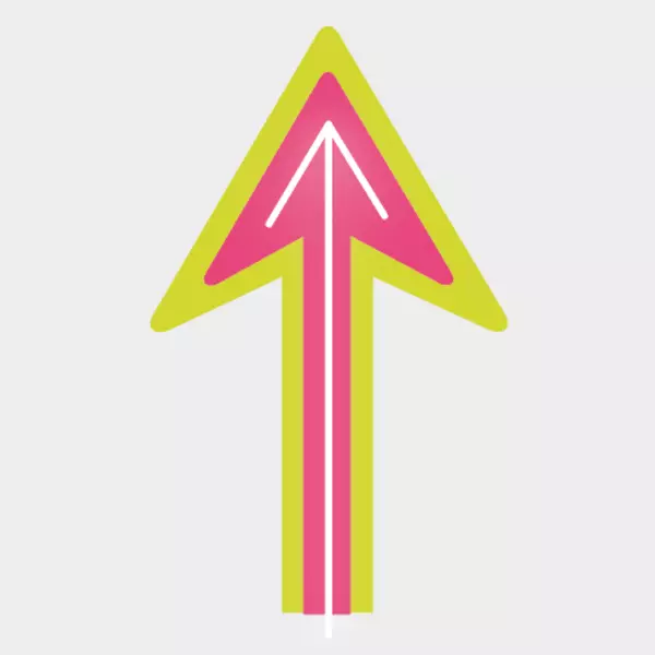 Pink and yellow arrow with a neon glow effect